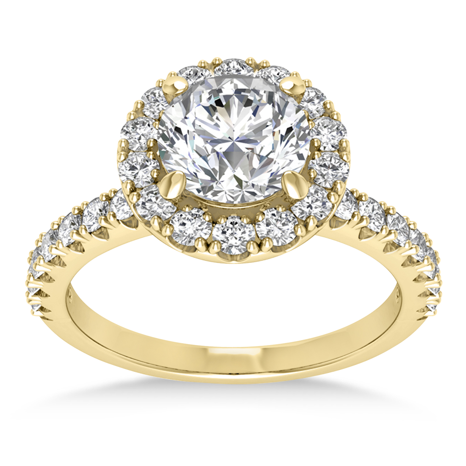 Diamond Sidestone Halo Engagement Ring 18k Yellow Gold (0.61ct)