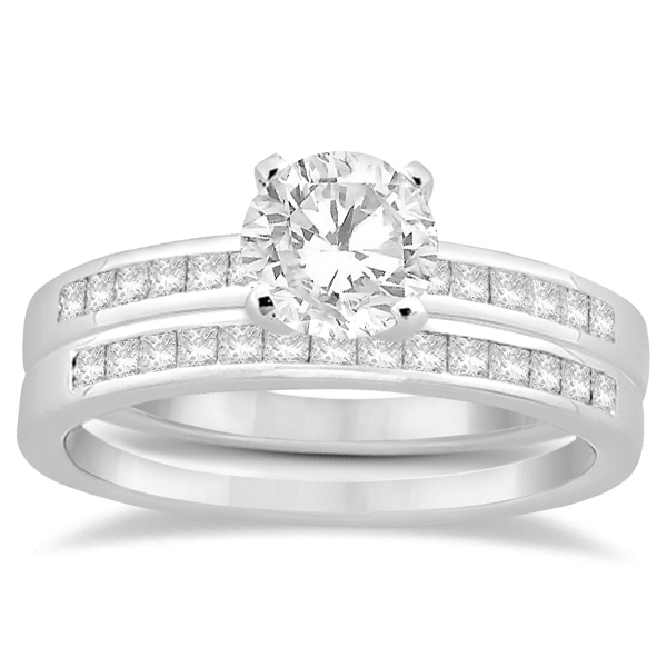 Channel Princess Cut Diamond Bridal Ring Set 18k White Gold 0.35ct