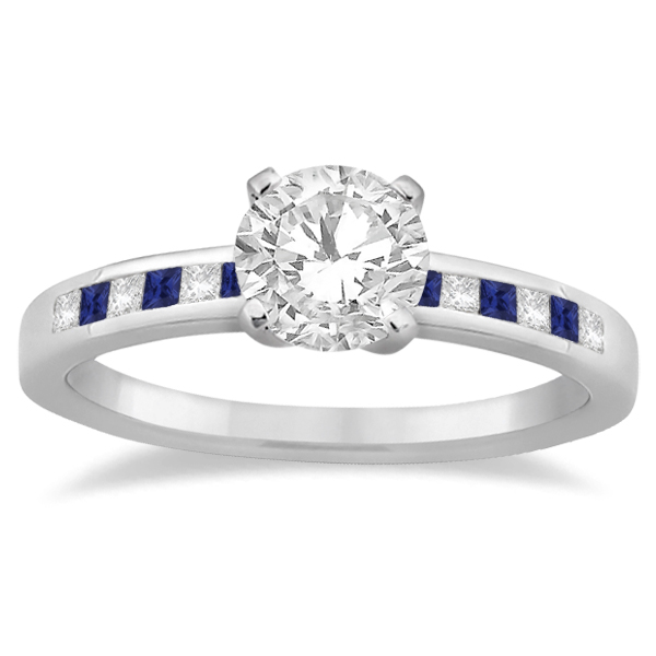 Princess Diamond & Blue Sapphire Engagement Ring Palladium (0.20ct)