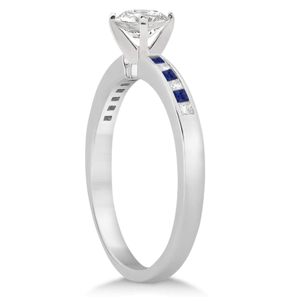 Princess Diamond & Blue Sapphire Bridal Ring Set 14k White Gold (0.54ct)