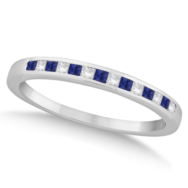 Princess Diamond & Blue Sapphire Wedding Band Palladium (0.34ct)