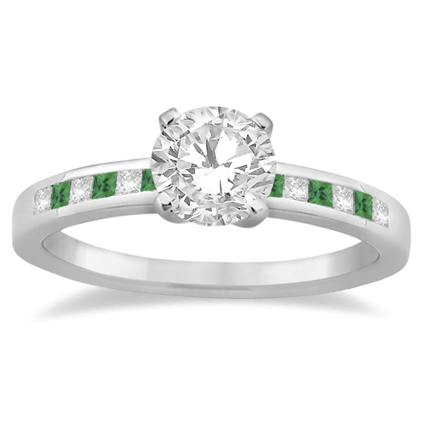 Princess Cut Diamond & Emerald Engagement Ring Platinum (0.20ct)