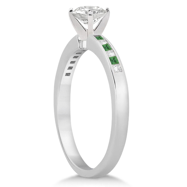 Princess Cut Diamond & Emerald Bridal Ring Set Palladium (0.54ct)