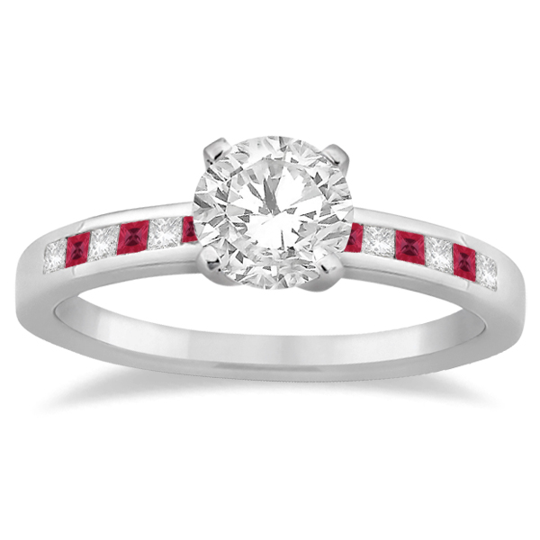 Princess Cut Diamond & Ruby Bridal Ring Set Platinum (0.54ct)