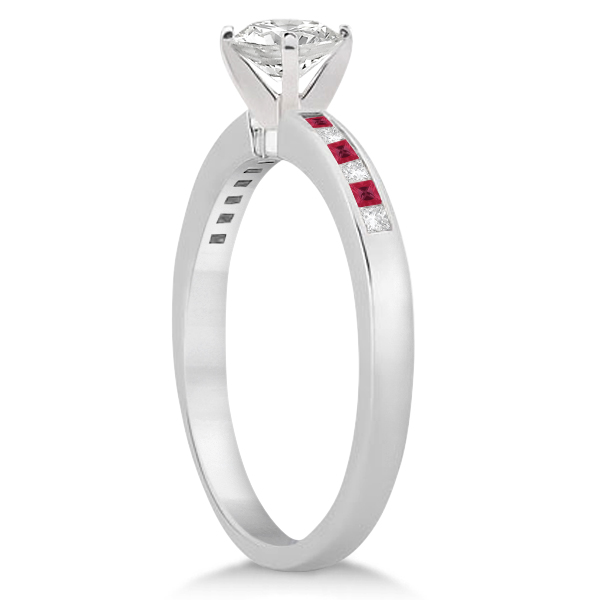 Princess Cut Diamond & Ruby Bridal Ring Set Platinum (0.54ct)