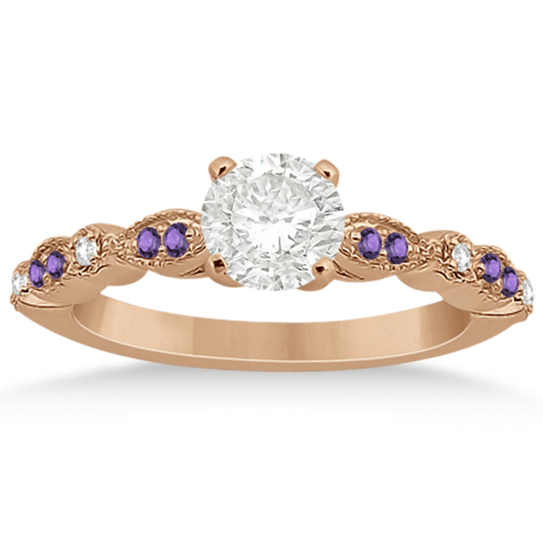Marquise and Dot Amethyst & Diamond Bridal Set 14k Rose Gold 0.49ct