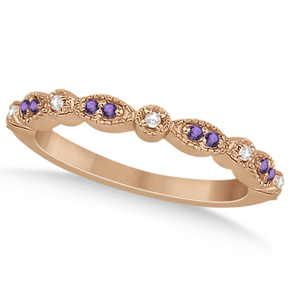 Marquise and Dot Amethyst & Diamond Bridal Set 14k Rose Gold 0.49ct