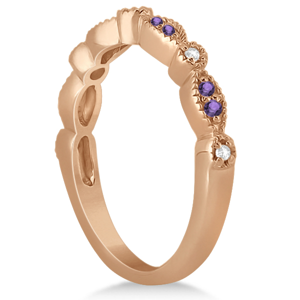 Marquise and Dot Amethyst & Diamond Bridal Set 14k Rose Gold 0.49ct