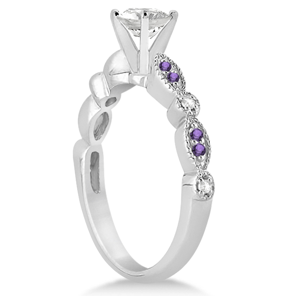 Marquise and Dot Amethyst & Diamond Bridal Set 18k White Gold 0.49ct