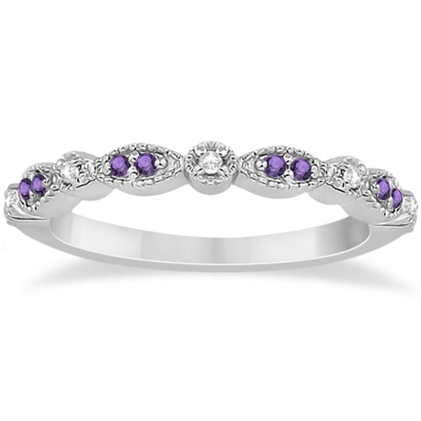 Marquise and Dot Amethyst & Diamond Bridal Set Palladium 0.49ct
