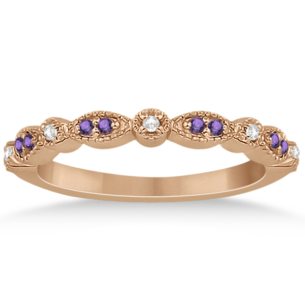 Marquise & Dot Amethyst Diamond Ring Band 14k Rose Gold 0.25ct