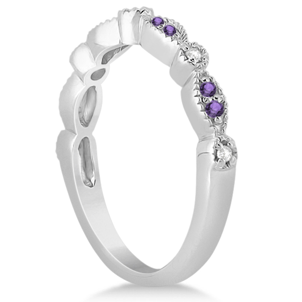 Marquise & Dot Amethyst Diamond Ring Band 14k White Gold