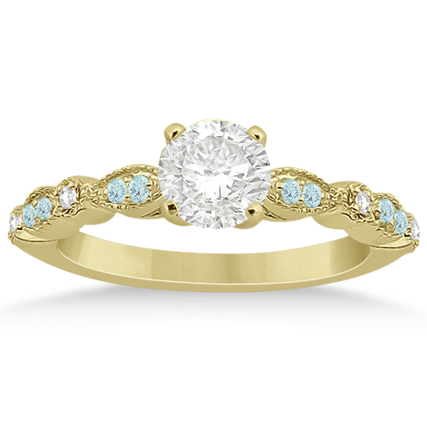 Marquise Aquamarine Diamond Engagement Ring 18k Yellow Gold 0.24ct