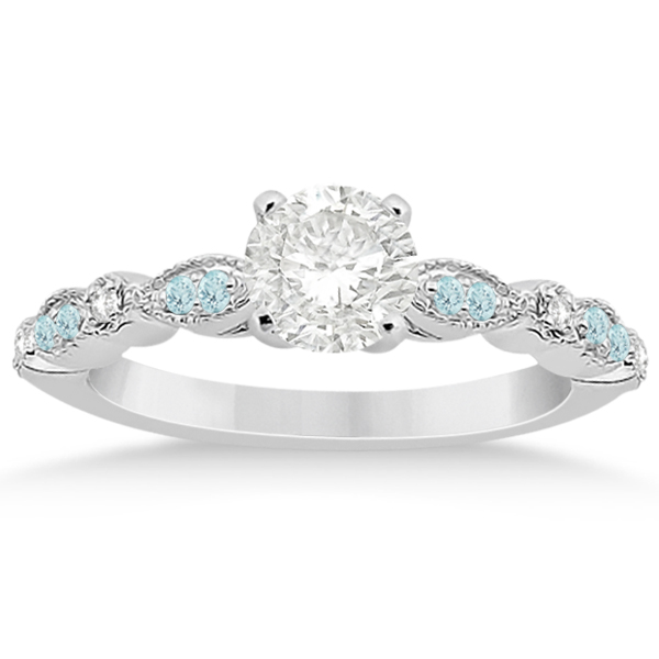 Marquise & Dot Aquamarine Diamond Bridal Set Palladium (0.49ct)