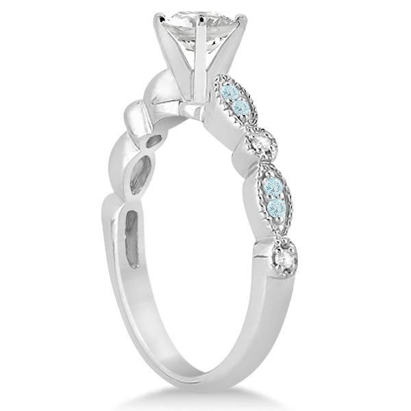 Marquise & Dot Aquamarine Diamond Bridal Set Palladium (0.49ct)
