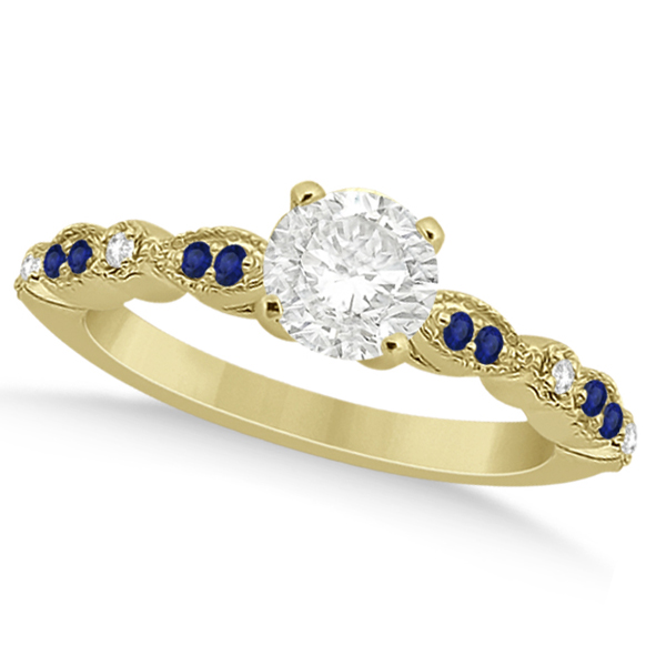 Blue Sapphire Diamond Marquise Engagement Ring 14k Yellow Gold 0.24ct