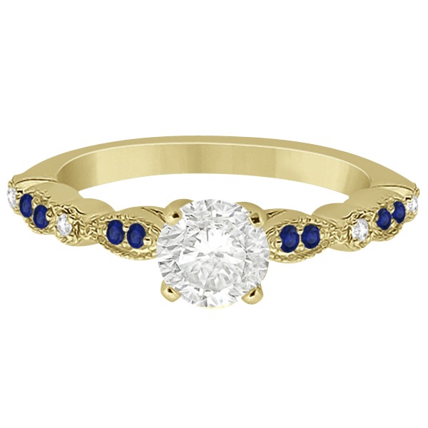 Blue Sapphire Diamond Marquise Engagement Ring 14k Yellow Gold 0.24ct