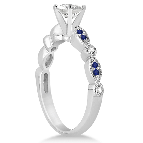 Blue Sapphire Diamond Marquise Engagement Ring 18k White Gold 0.24ct