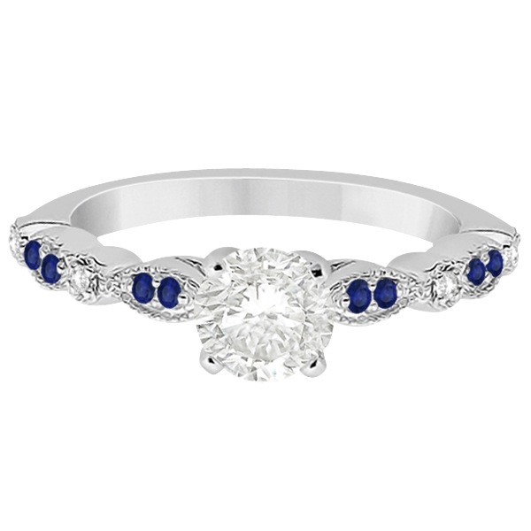 Blue Sapphire Diamond Marquise Engagement Ring 18k White Gold 0.24ct