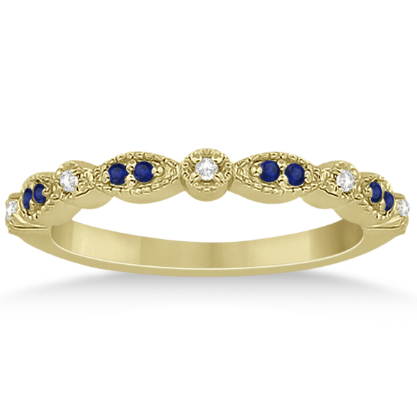 Blue Sapphire & Diamond Marquise Ring Band 14k Yellow Gold (0.25ct)