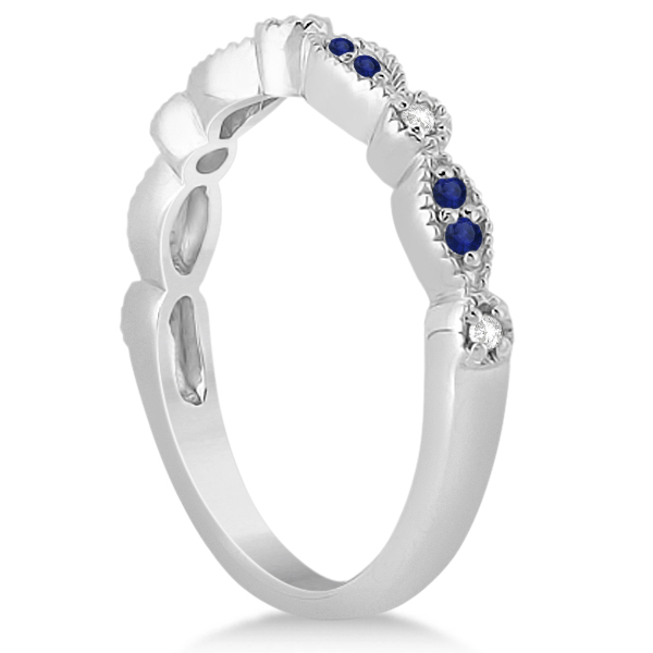 Blue Sapphire & Diamond Marquise Ring Band 18k White Gold (0.25ct)