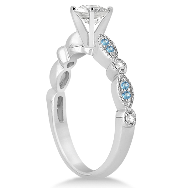 Marquise & Dot Blue Topaz Diamond Engagement Ring 14k White Gold 0.24