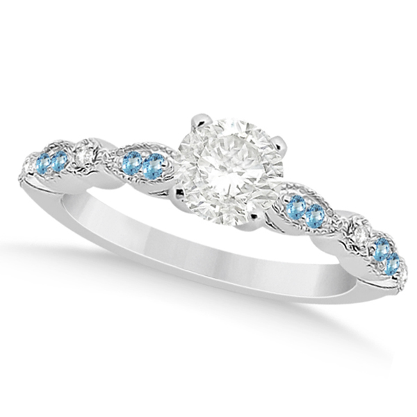 Marquise & Dot Blue Topaz Diamond Engagement Ring Platinum 0.24