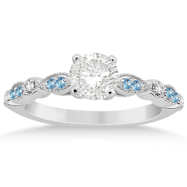 Marquise & Dot Blue Topaz & Diamond Bridal Set Platinum 0.49ct