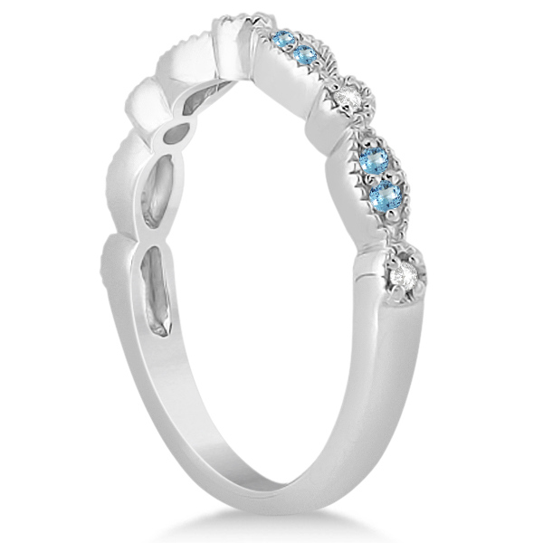 Marquise & Dot Blue Topaz & Diamond Bridal Set Platinum 0.49ct