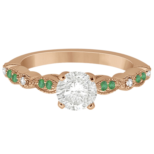 Emerald & Diamond Marquise Engagement Ring 14k Rose Gold (0.20ct)