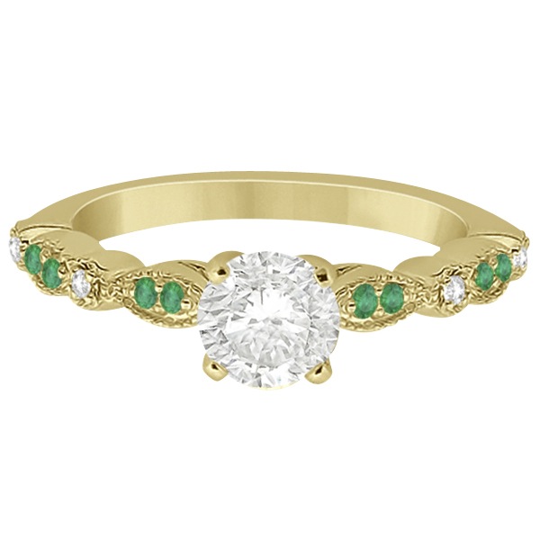 Emerald & Diamond Marquise Engagement Ring 14k Yellow Gold (0.20ct)