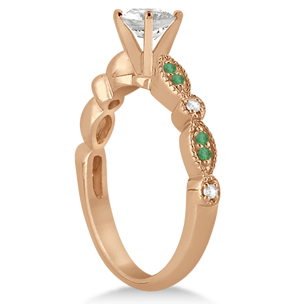 Emerald & Diamond Marquise Engagement Ring 18k Rose Gold (0.20ct)