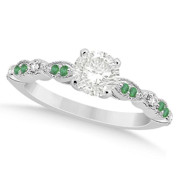 Emerald & Diamond Marquise Engagement Ring 18k White Gold (0.20ct)