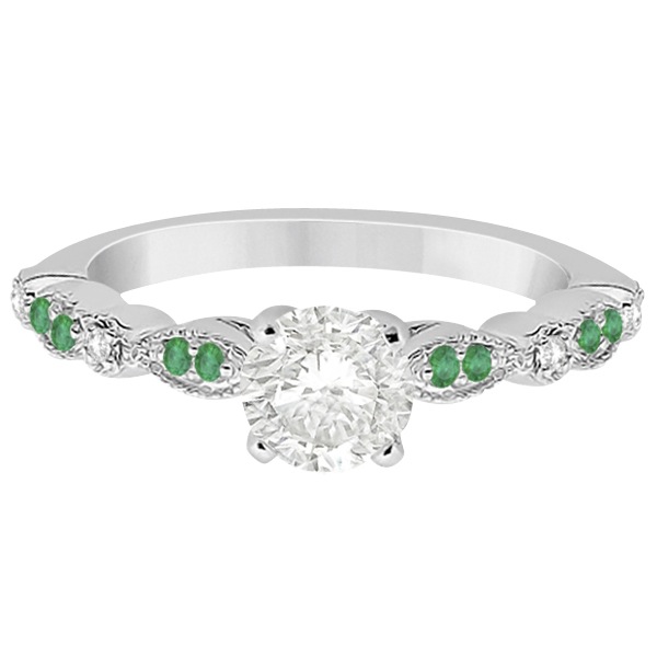 Emerald & Diamond Marquise Engagement Ring 18k White Gold (0.20ct)
