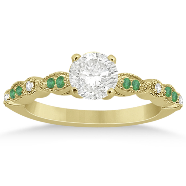 Petite Emerald & Diamond Marquise Bridal Set 14k Yellow Gold (0.41ct)