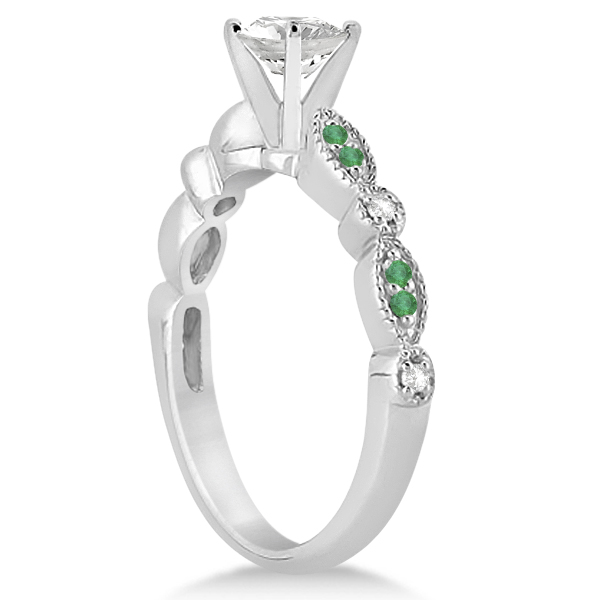Petite Emerald & Diamond Marquise Bridal Set 18k White Gold (0.41ct)