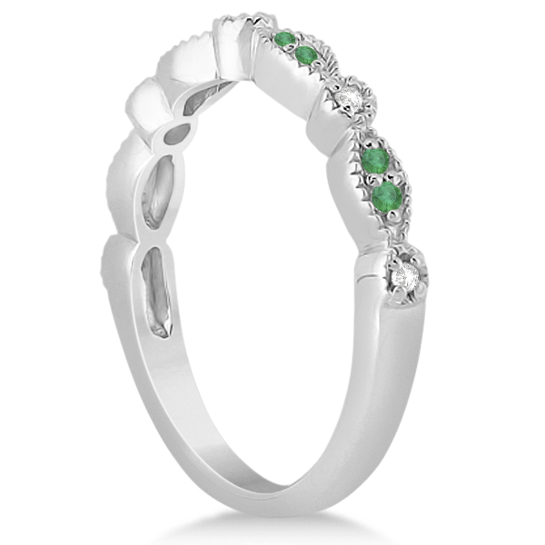 Petite Emerald & Diamond Marquise Bridal Set 18k White Gold (0.41ct)