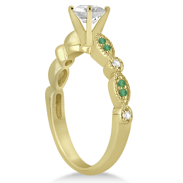 Petite Emerald & Diamond Marquise Bridal Set 18k Yellow Gold (0.41ct)