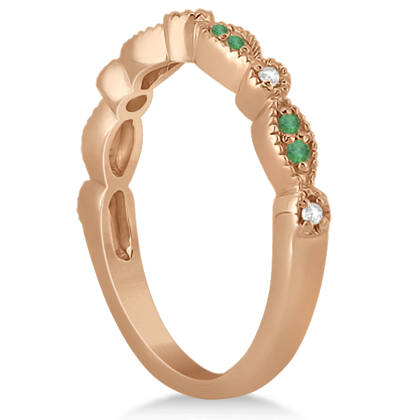 Petite Emerald & Diamond Marquise Wedding Band 14k Rose Gold 0.21ct