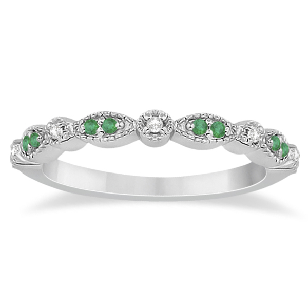 Petite Emerald & Diamond Marquise Ring 14k White Gold 0.21ct