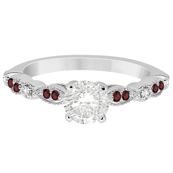 Marquise & Dot Garnet & Diamond Engagement Ring 14k White Gold 0.24ct