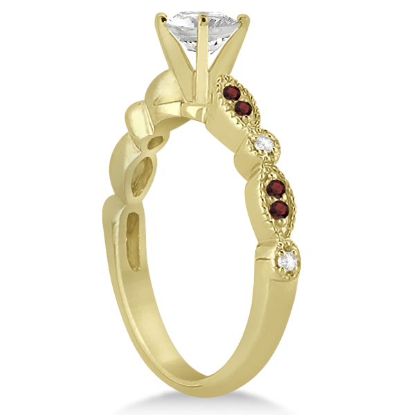 Marquise & Dot Garnet & Diamond Engagement Ring 18k Yellow Gold 0.24ct