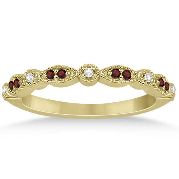 Marquise and Dot Garnet & Diamond Wedding Band 18k Yellow Gold 0.25ct