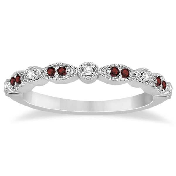 Marquise and Dot Garnet & Diamond Wedding Band Platinum 0.25ct