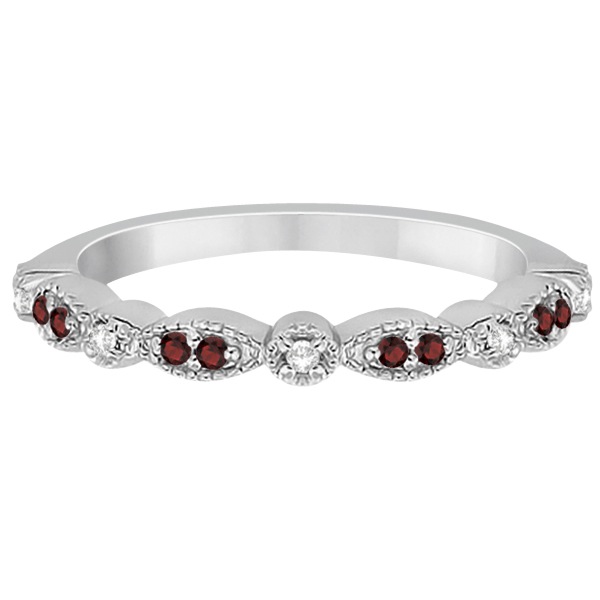 Marquise and Dot Garnet & Diamond Wedding Band Platinum 0.25ct