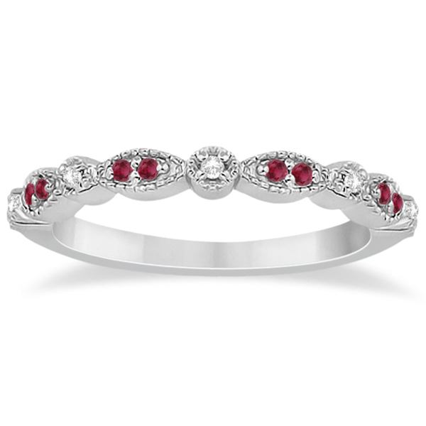 Ruby & Diamond Marquise Wedding Band Palladium (0.21ct)