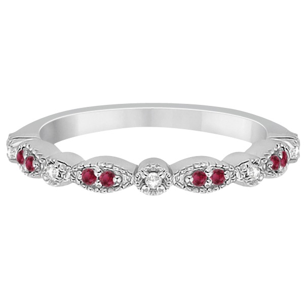 Ruby & Diamond Marquise Wedding Band Palladium (0.21ct)
