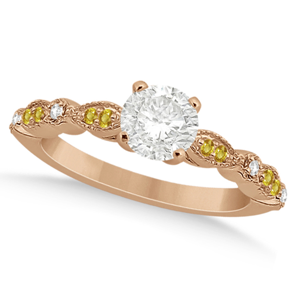 Yellow Sapphire Diamond Marquise Engagement Ring 18k Rose Gold 0.24