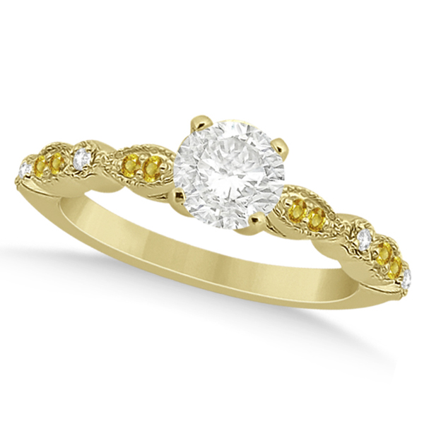 Yellow Sapphire Diamond Marquise Engagement Ring 18k Yellow Gold 0.24