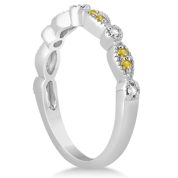 Yellow Sapphire & Diamond Marquise Wedding Band 14k White Gold 0.25ct
